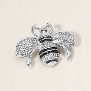 Silver Black Stripe Rhinestone Crystal Honey Bee Brooch Pin Fashion Accessories